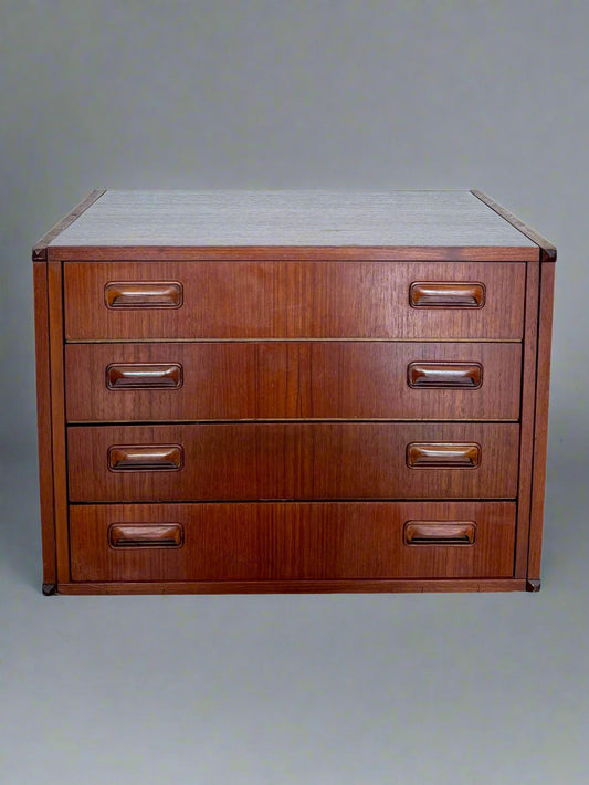 Vintage Teak Storage Cabinet – 4 Drawers, Scandinavian Style, 1960s