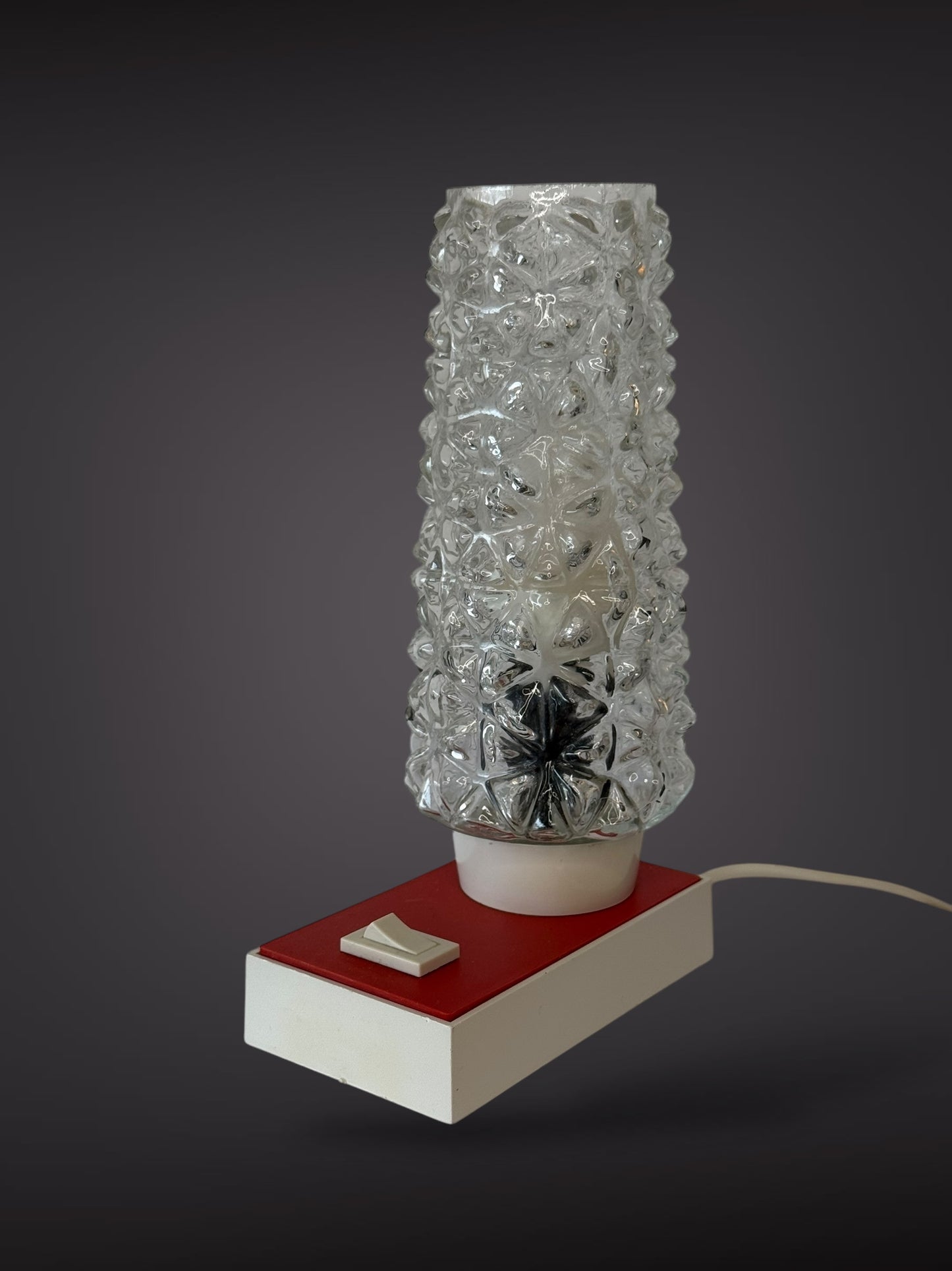 Table Lamp by Hawill – Textured Glass Shade & Red Base, 1960s–70s
