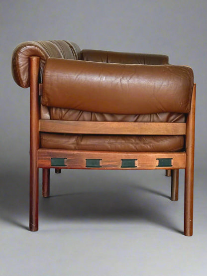 Three-Seater Sofa by Sven Ellekaer for Coja – Rosewood & Brown Leather, Scandinavian Modern