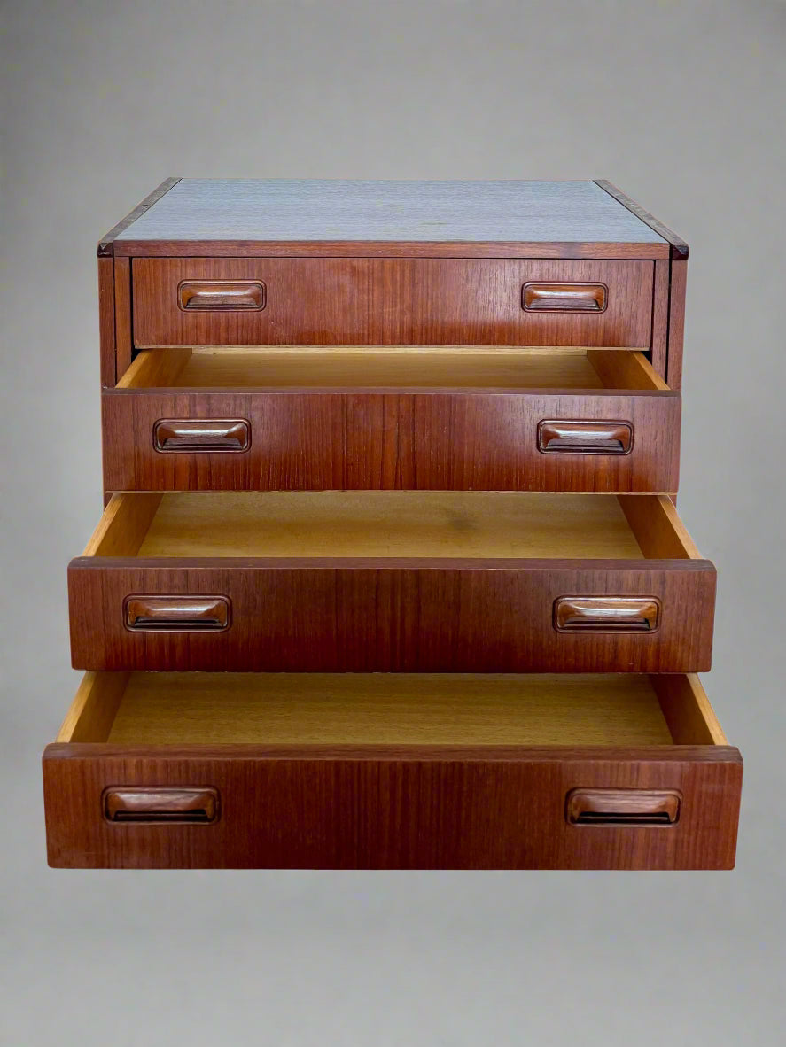Vintage Teak Storage Cabinet – 4 Drawers, Scandinavian Style, 1960s