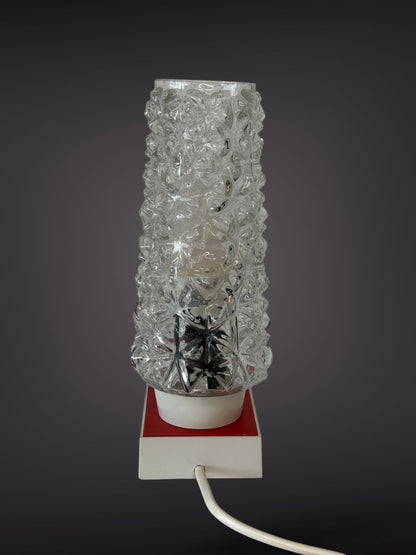 Table Lamp by Hawill – Textured Glass Shade & Red Base, 1960s–70s