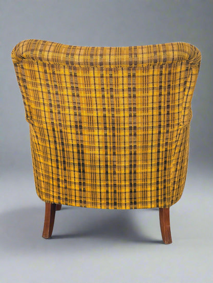 Set of 4 Armchairs with Ottoman by Möbelindustries Oelsa – Rabeneau PS 28, Beech & Tartan Fabric, 1950s