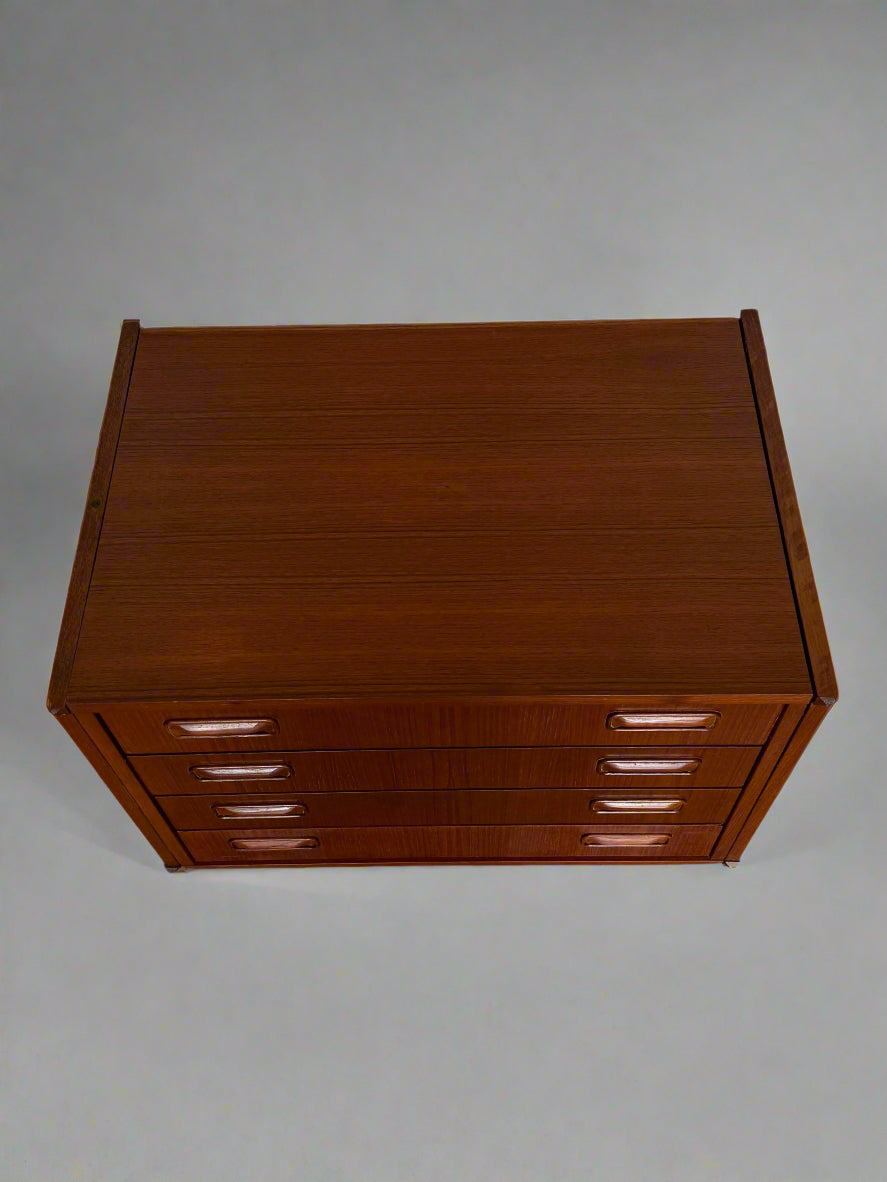 Vintage Teak Storage Cabinet – 4 Drawers, Scandinavian Style, 1960s