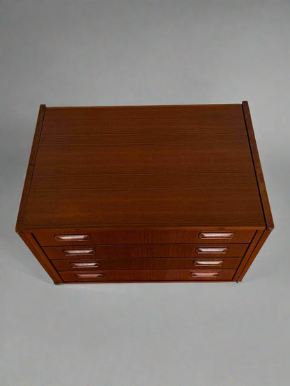 Vintage Teak Storage Cabinet – 4 Drawers, Scandinavian Style, 1960s