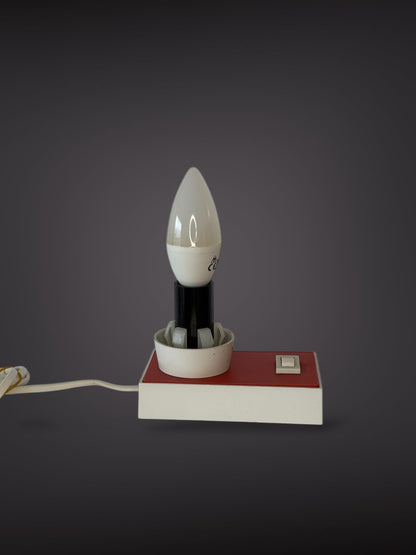 Table Lamp by Hawill – Textured Glass Shade & Red Base, 1960s–70s