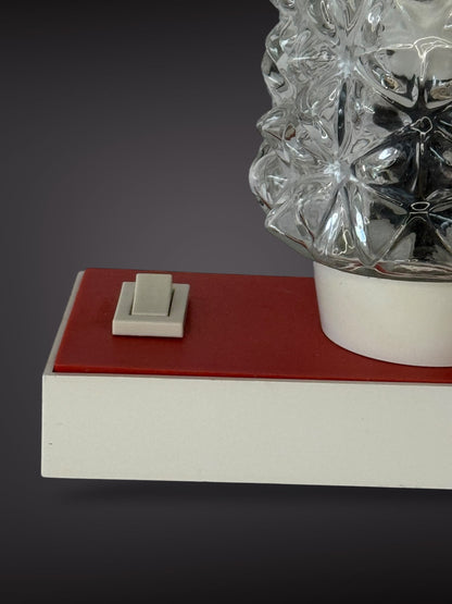 Table Lamp by Hawill – Textured Glass Shade & Red Base, 1960s–70s