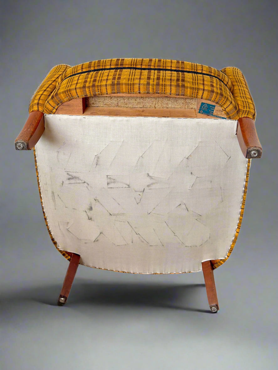 Set of 4 Armchairs with Ottoman by Möbelindustries Oelsa – Rabeneau PS 28, Beech & Tartan Fabric, 1950s