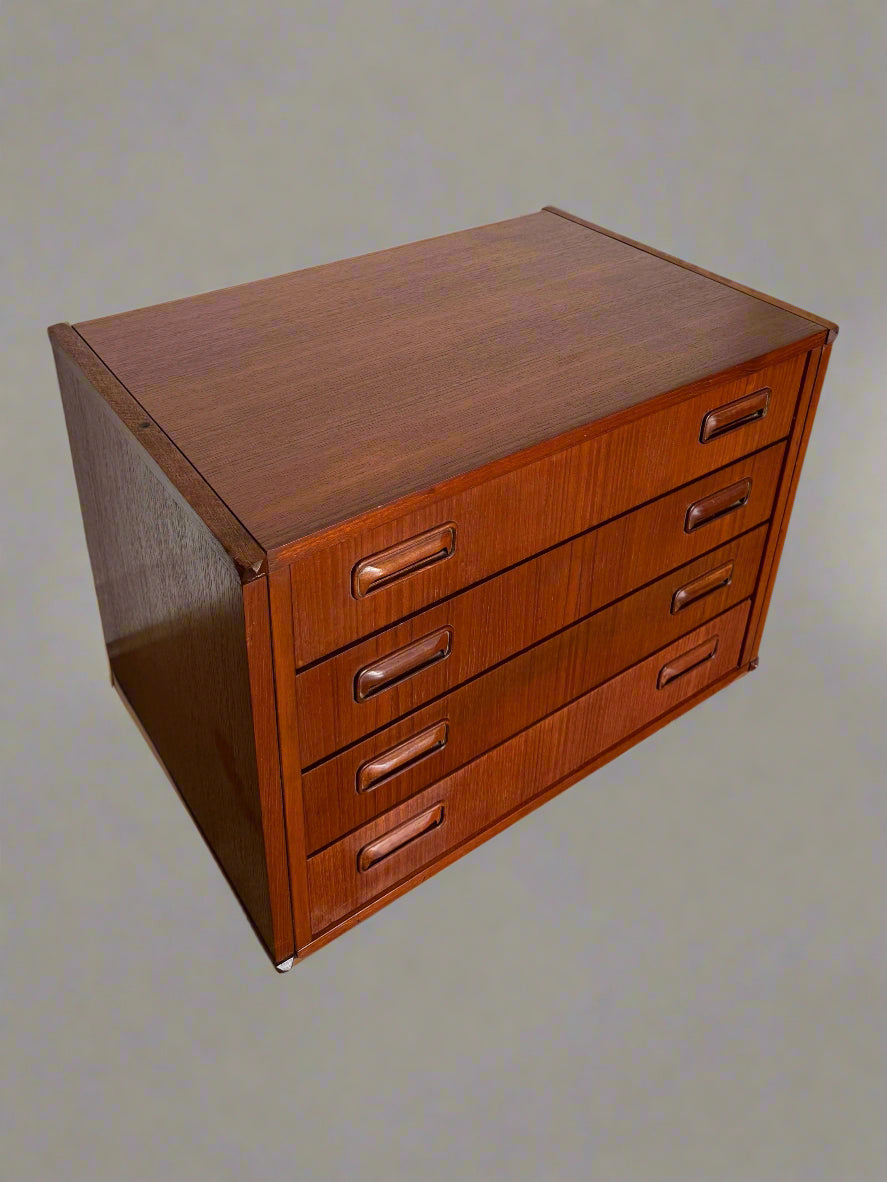 Vintage Teak Storage Cabinet – 4 Drawers, Scandinavian Style, 1960s