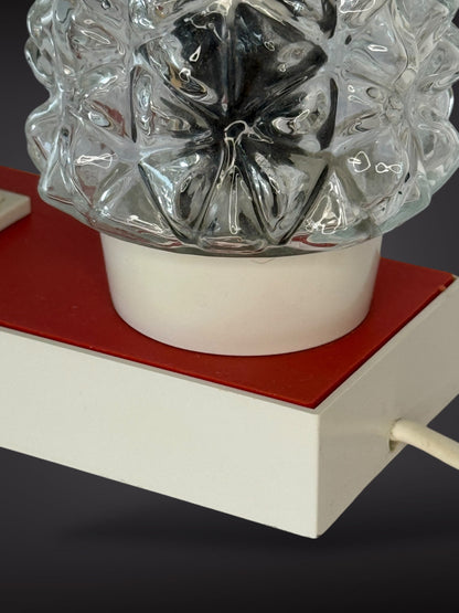 Table Lamp by Hawill – Textured Glass Shade & Red Base, 1960s–70s