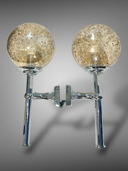 Pair of Vintage Wall Sconces – Textured Glass & Chrome, 1970s